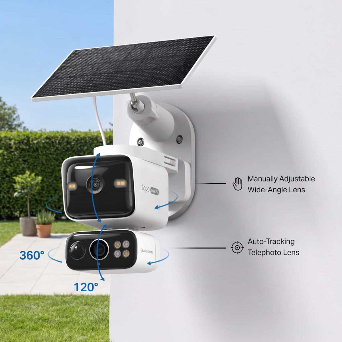 TP-Link - Tapo Wireless Dual-Camera Security, Pan-Tilt, 360° Viewing, 2K Crystal-Clear Video, Solar Charged - No Monthly Fee - White
