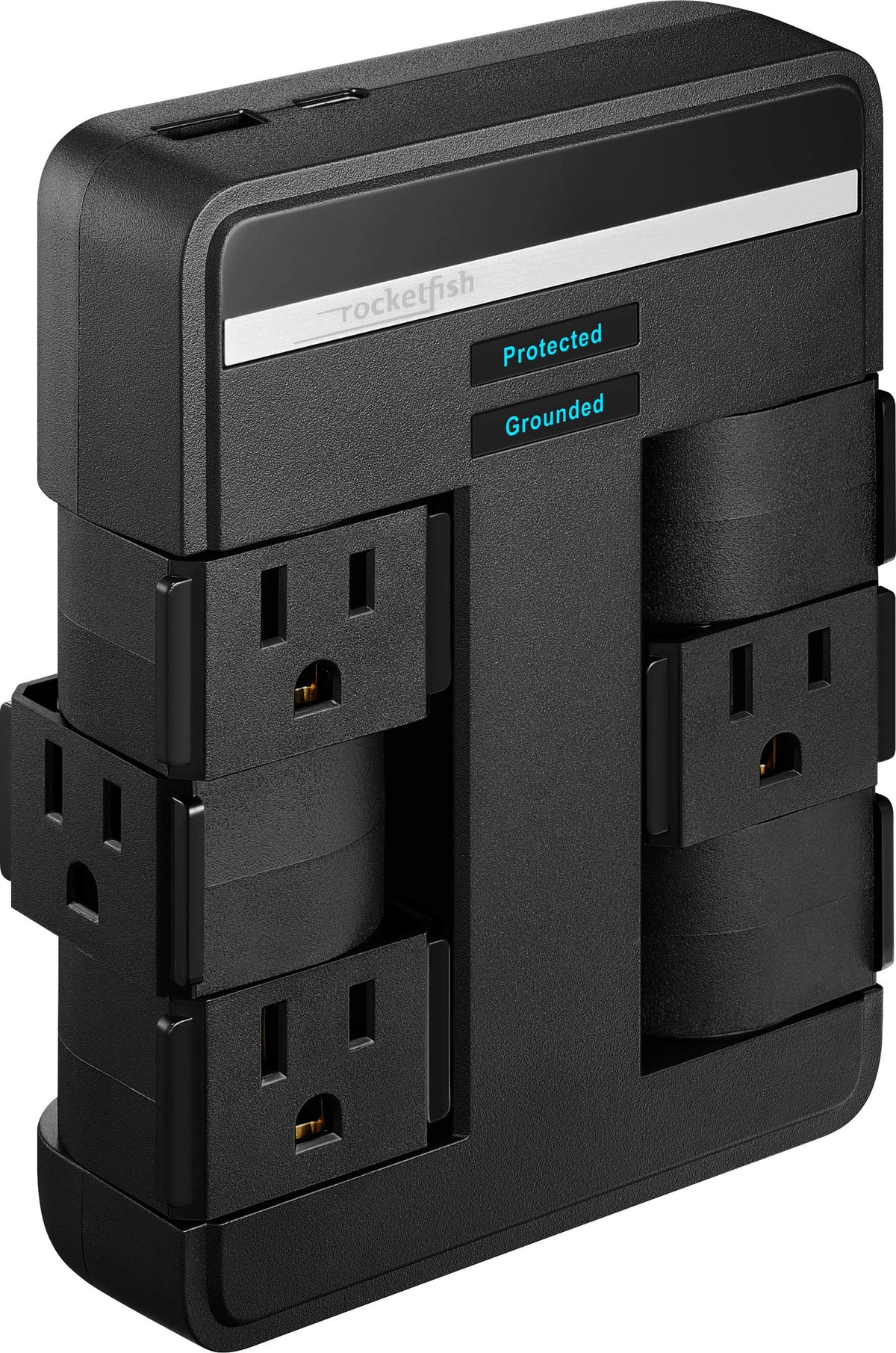 Rocketfish™ - 6-Outlet/1-USB/1-USB-C Swivel Wall Tap 2,100 Joules Surge Protector - Black