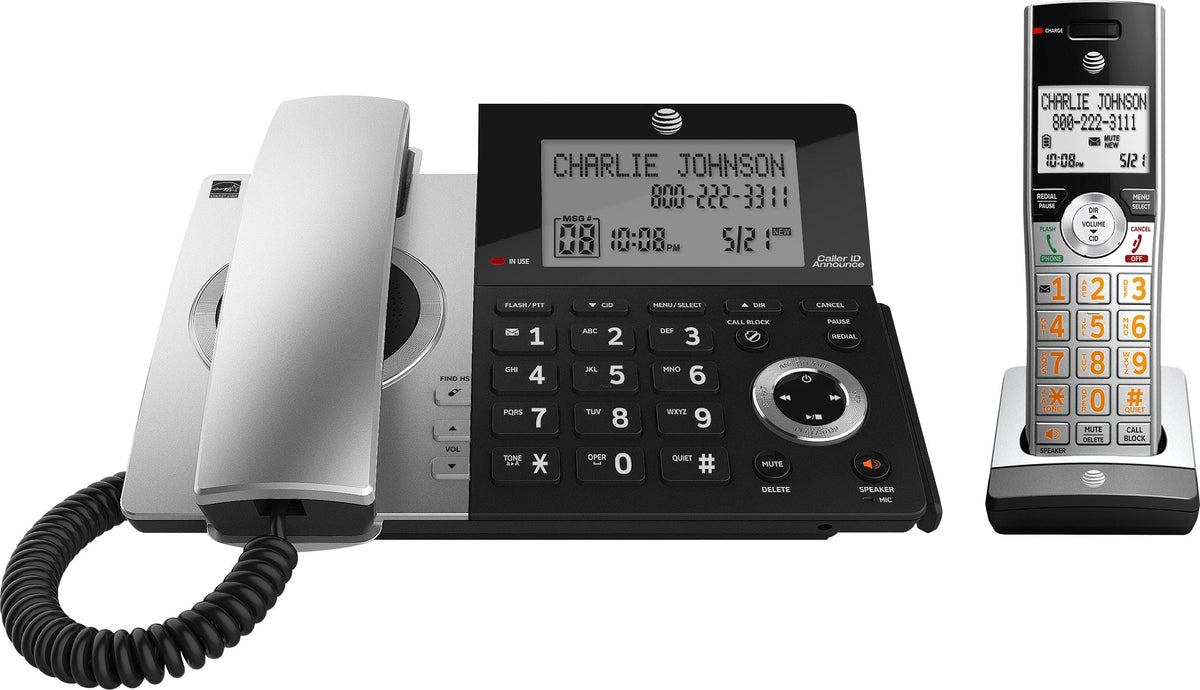 AT&T - 2 Handset Corded/Cordless Answering System with Smart Call Blocker - Silver/Black