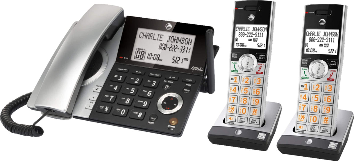 AT&T - 2 Handset Corded/Cordless Answering System with Smart Call Blocker - Silver/Black
