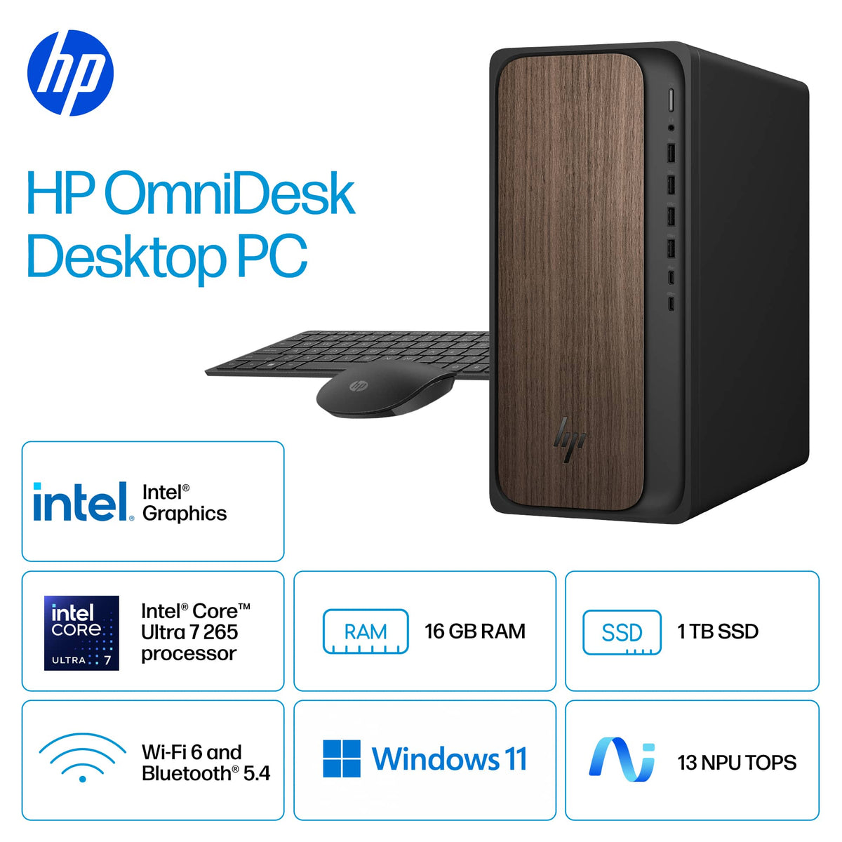HP - OmniDesk Desktop - Intel Core Ultra 7 265 2025 - 16GB DDR5 Memory - 1TB SSD - Dark Wood