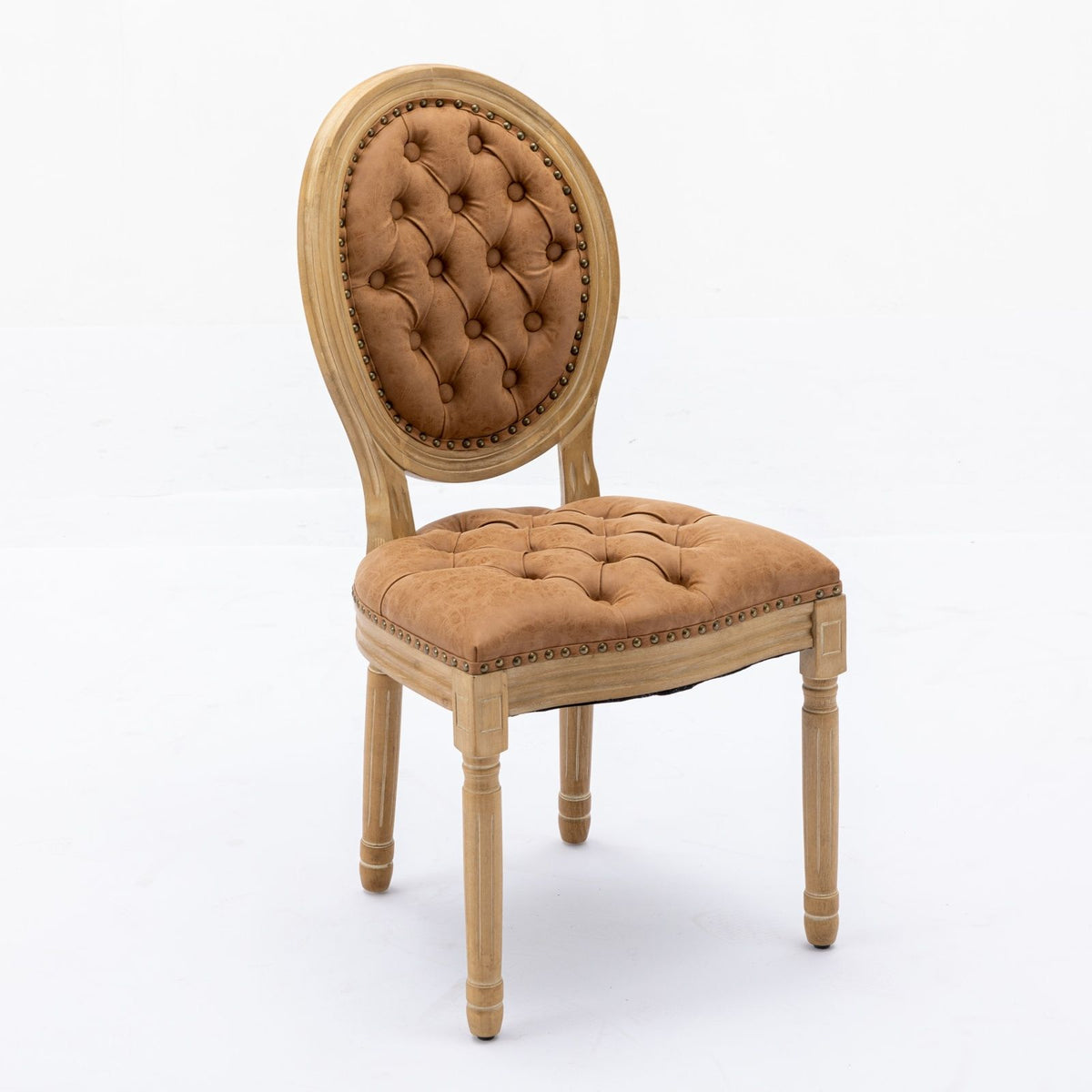 French Style Solid Wood Frame Antique Painting, Hand-Pulled Buckle Decoration Artificial Dining Chair With Nailhead Trim, Wood Legs