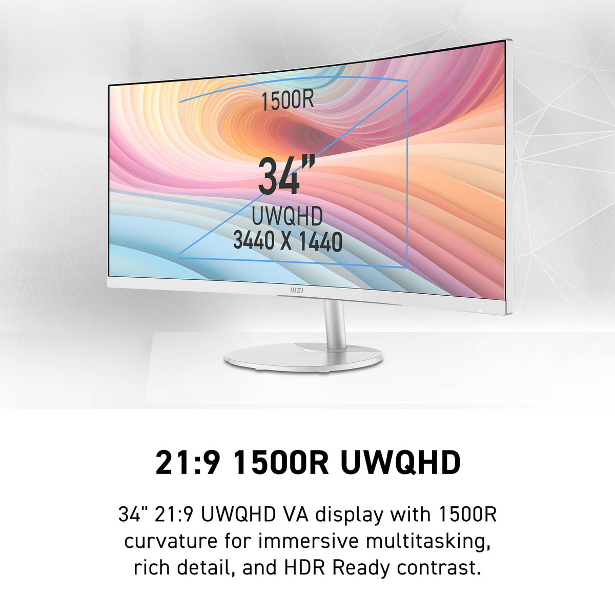MSI - PRO MP341CQW E12 34" Curved UWQHD 120Hz 1ms VA Business Monitor with Built-in Speakers( (DisplayPort, HDMI ) - White