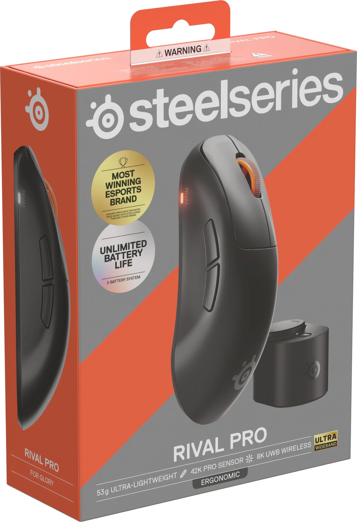 SteelSeries - Rival Pro Wireless Optical Ergonomic Gaming Mouse with 8K Polling – Ultra-Wideband/RF for PC - Wireless - Black