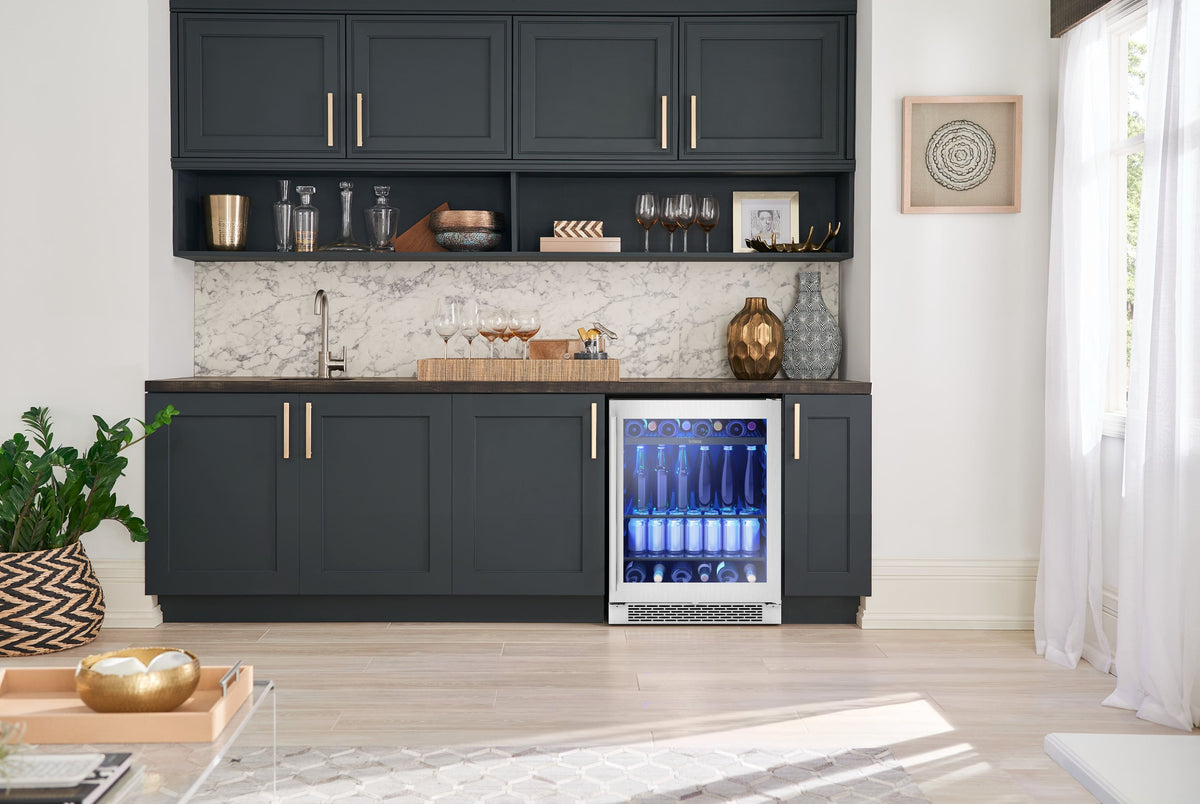 Zephyr - 5.11 Cu. Ft. Brisas 24 in. 8-Bottle and 98-Can Built-in Single Zone Beverage Cooler - Stainless Steel/Glass