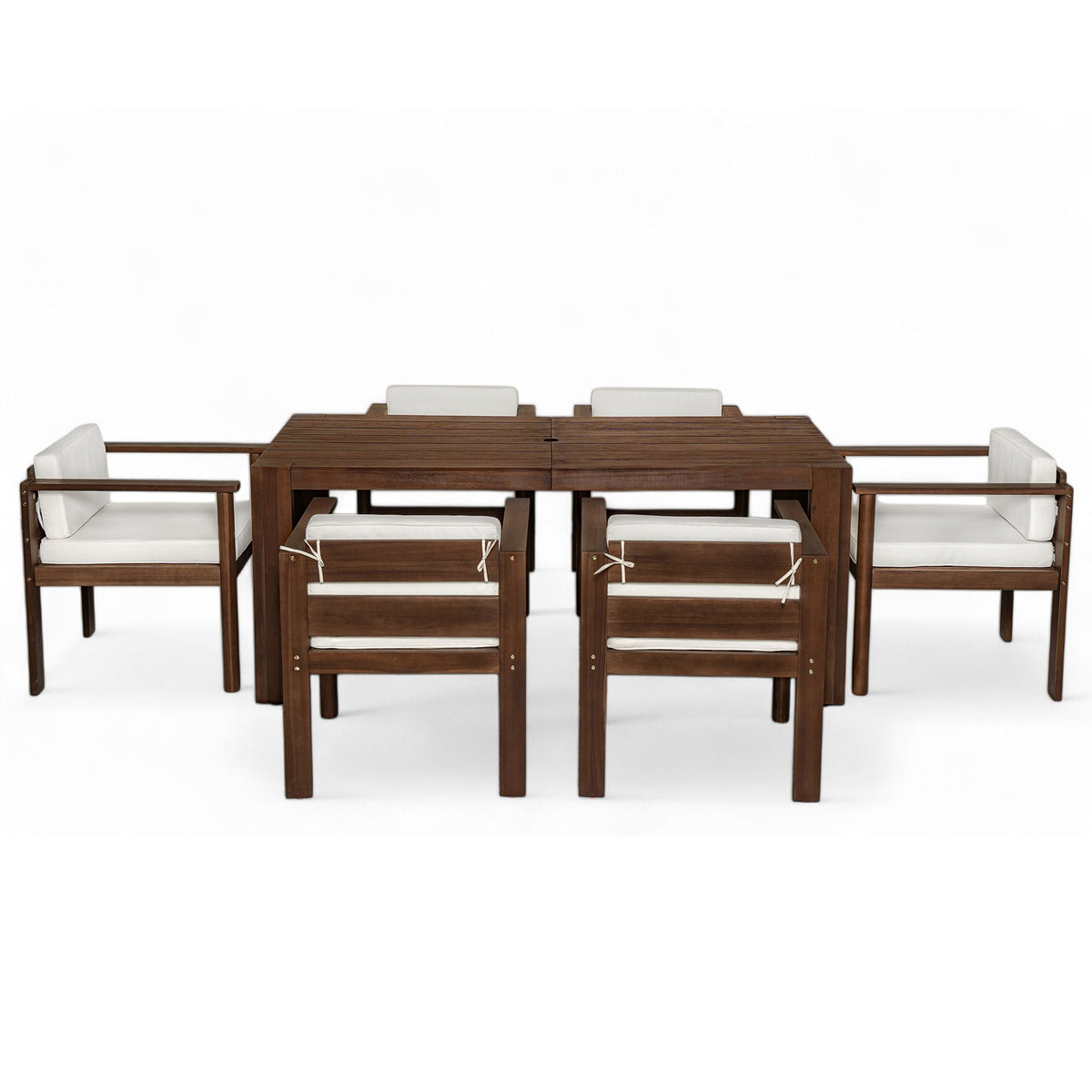 Juego de comedor rústico para patio para 6 personas con cojines extraíbles