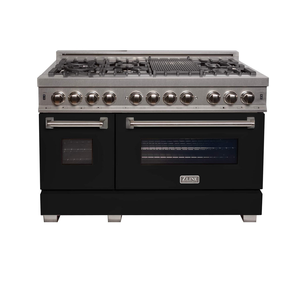 ZLINE - 48 in. Wide 7 Burner Legacy Dual Fuel Range in Satin Stainless Steel w/ Black Matte Doors (RAS-BLM-48) - Stainless Steel/Black Matte Door