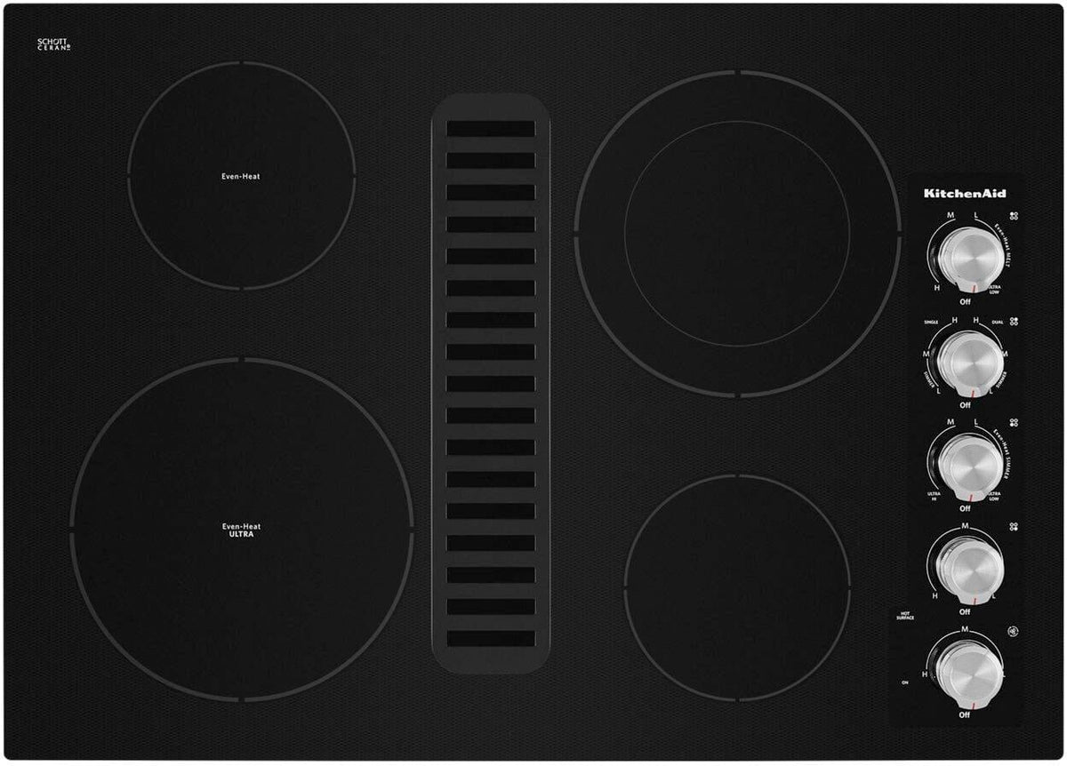 KitchenAid - 30 in. Wide 4 element Built-In Downdraft Electric Cooktop - Black