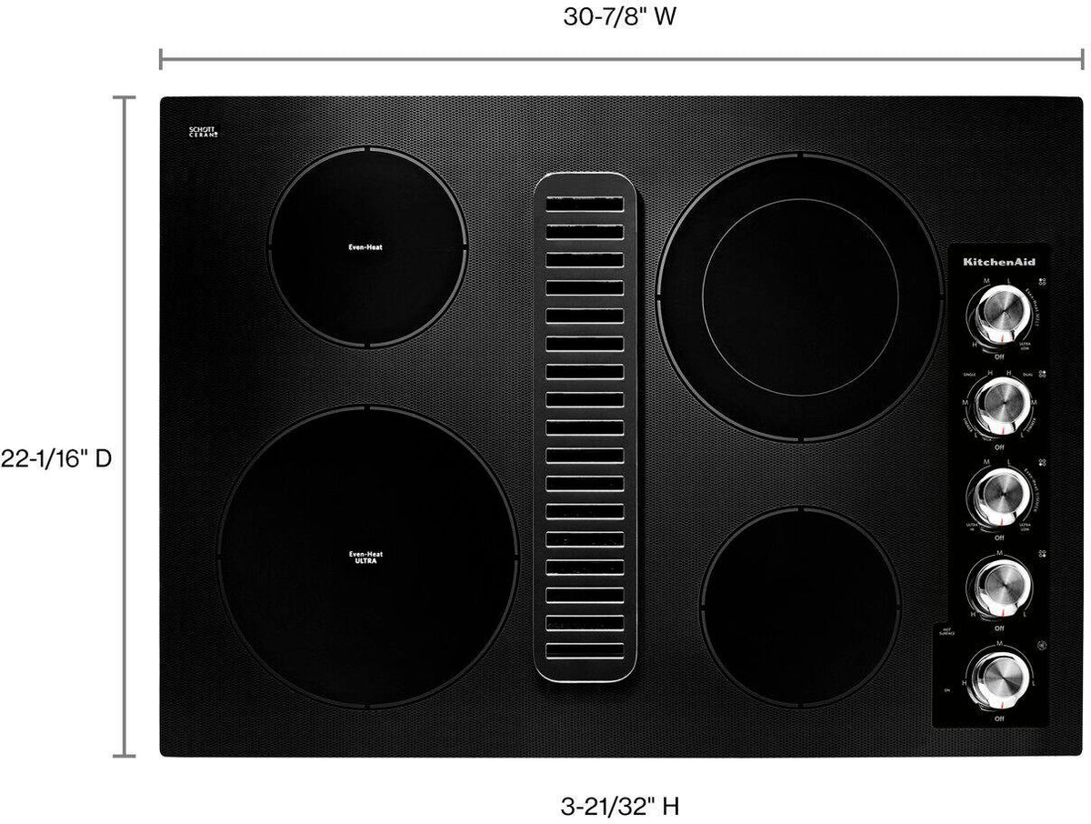 KitchenAid - 30 in. Wide 4 element Built-In Downdraft Electric Cooktop - Black