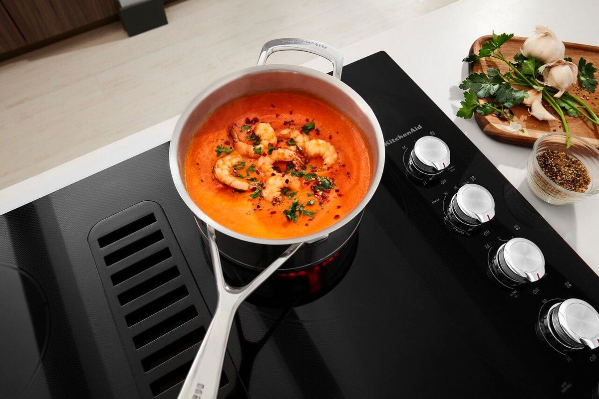 KitchenAid - 30 in. Wide 4 element Built-In Downdraft Electric Cooktop - Black