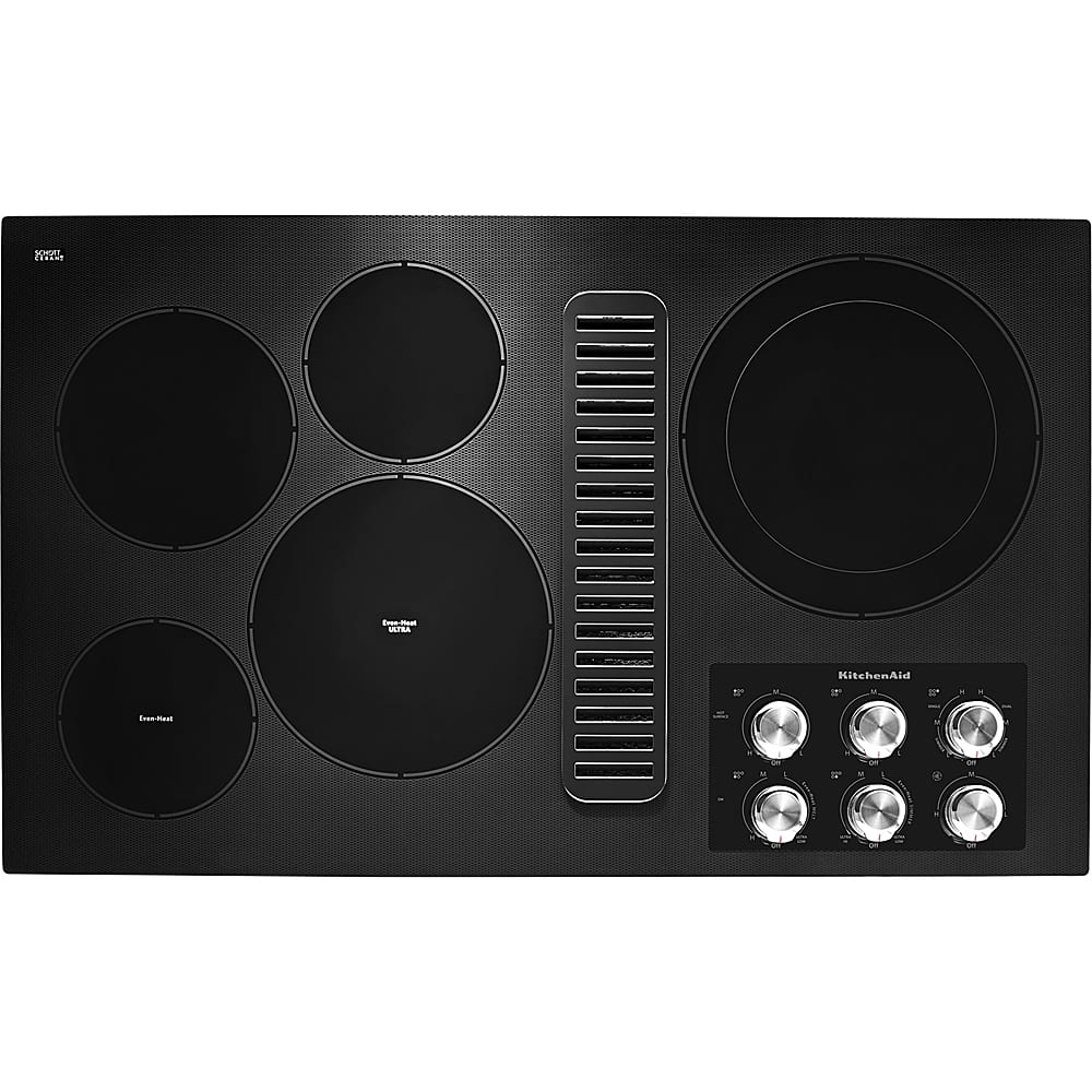 KitchenAid - 36 in. Wide 5 element Built-In Downdraft Electric Cooktop with and 300 CFM Exhaust Rating - Black