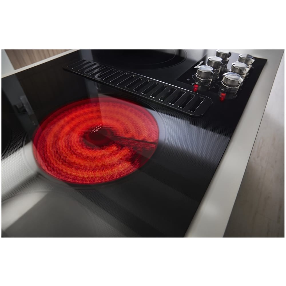 KitchenAid - 36 in. Wide 5 element Built-In Downdraft Electric Cooktop with and 300 CFM Exhaust Rating - Black