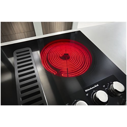 KitchenAid - 36 in. Wide 5 element Built-In Downdraft Electric Cooktop with and 300 CFM Exhaust Rating - Black