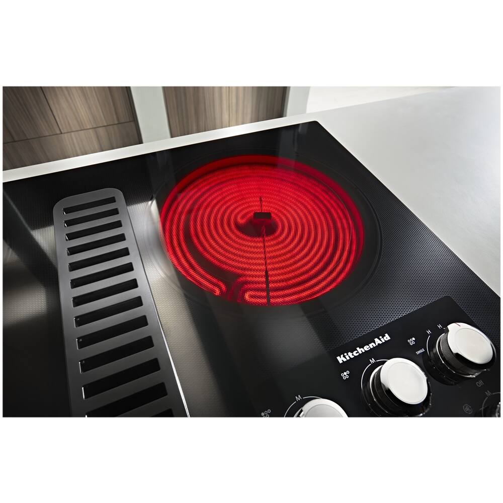 KitchenAid - 36 in. Wide 5 element Built-In Downdraft Electric Cooktop with and 300 CFM Exhaust Rating - Black