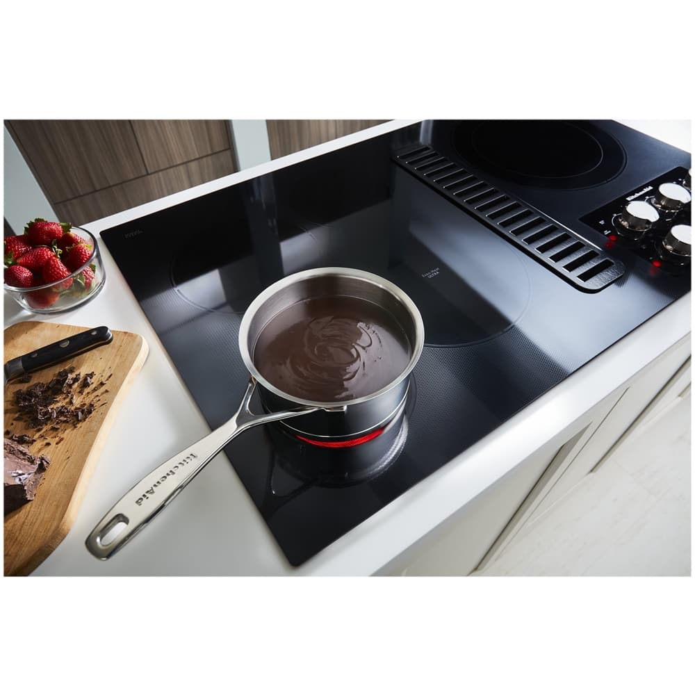 KitchenAid - 36 in. Wide 5 element Built-In Downdraft Electric Cooktop with and 300 CFM Exhaust Rating - Black