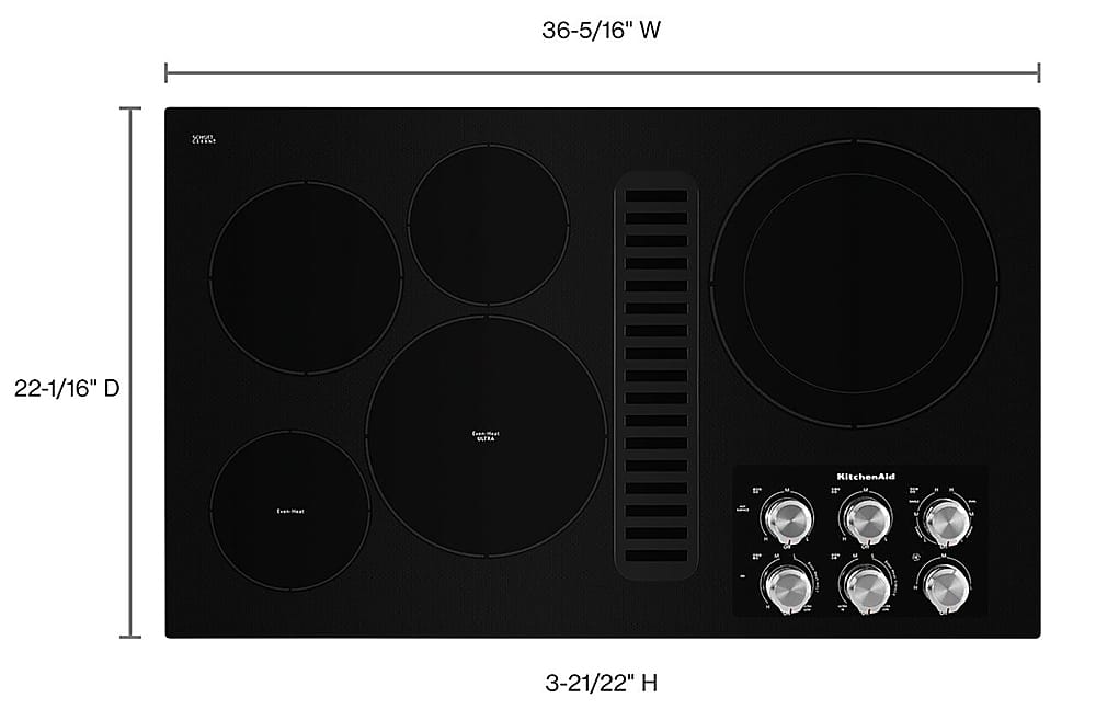 KitchenAid - 36 in. Wide 5 element Built-In Downdraft Electric Cooktop with and 300 CFM Exhaust Rating - Black