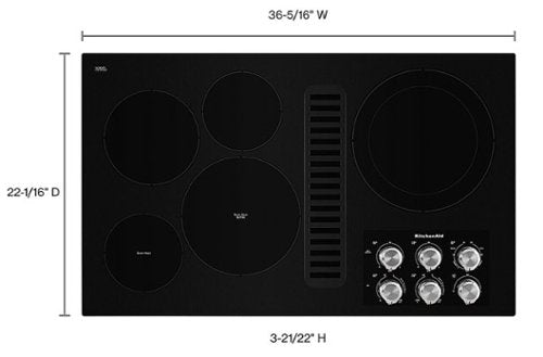 KitchenAid - 36 in. Wide 5 element Built-In Downdraft Electric Cooktop with and 300 CFM Exhaust Rating - Black