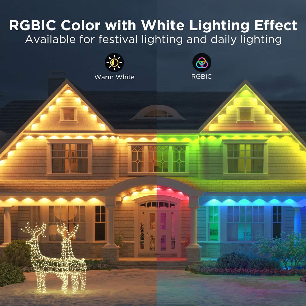 Govee - Wi-Fi RGBIC Outdoor Permanent String Lights 100ft - Black