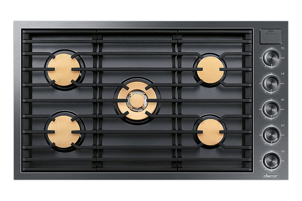 Dacor - 36 in. Wide 5 Burner Contemporary Built-In Gas Cooktop with  with SimmerSear, Liquid Propane Convertible - Graphite Steel