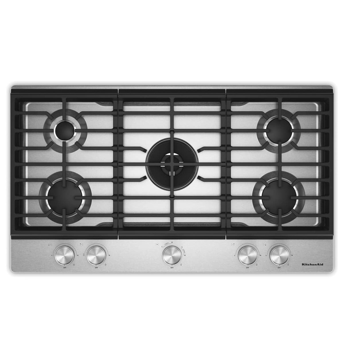 KitchenAid 36  in. Gas Cooktop with 5 Burners and Integrated Wok Grate - Stainless Steel
