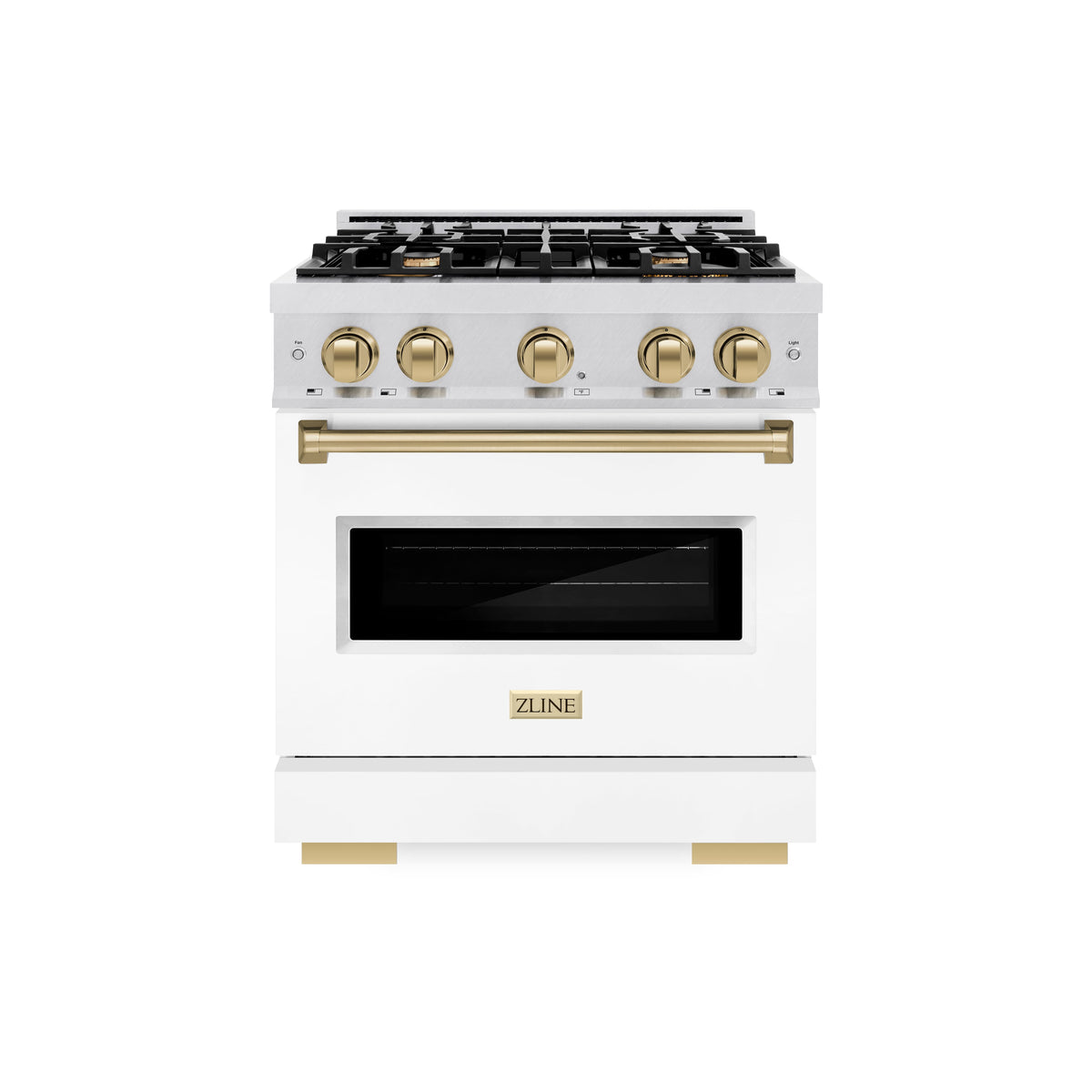 30 in. Wide 4 Burner ZLINE Autograph Classic Satin Steel Gas Range with Bronze Accents (CGRSZ-WM-30-CB) - White Matte