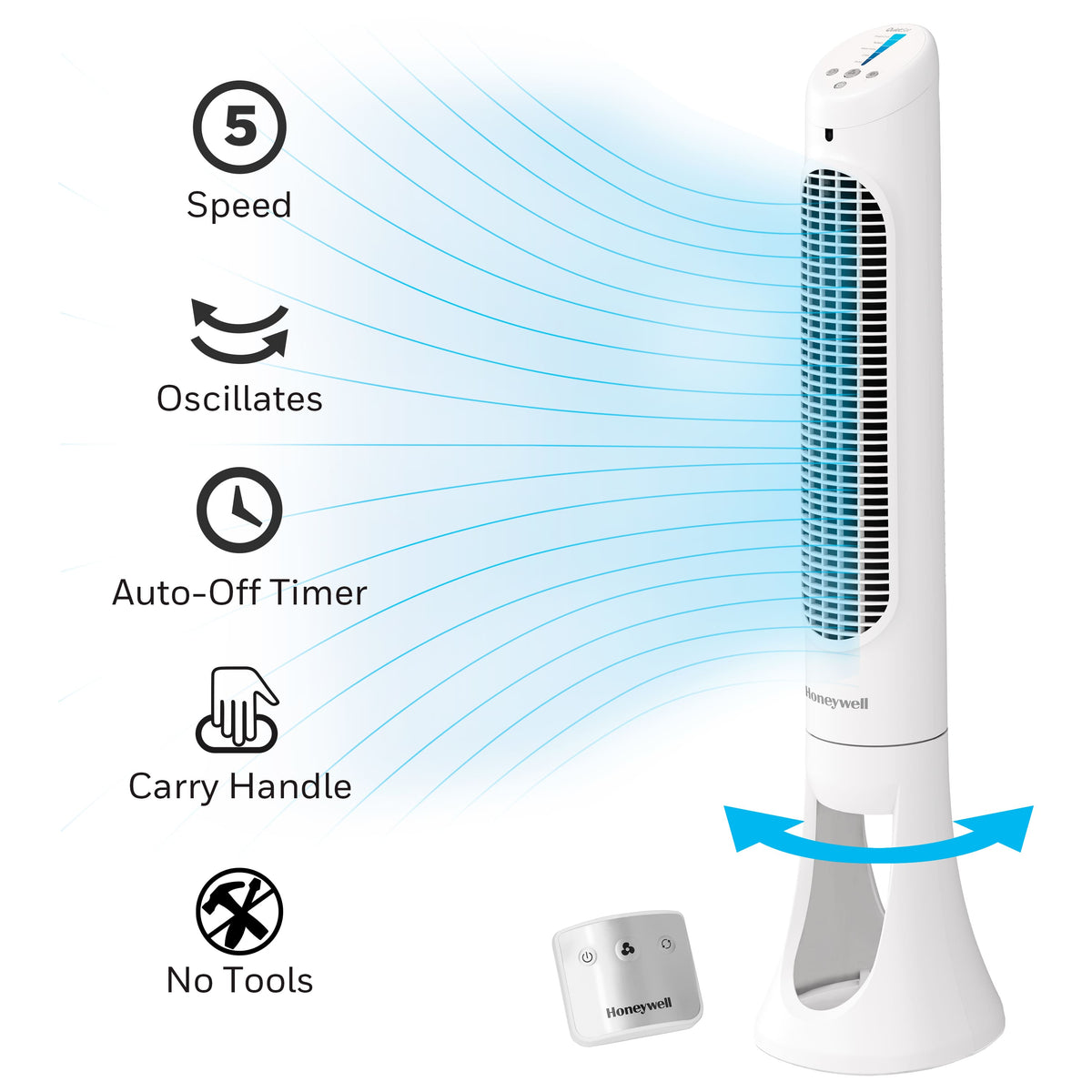 Honeywell - QuietSet 5-Speed Oscillating Tower Fan HYF260W - White