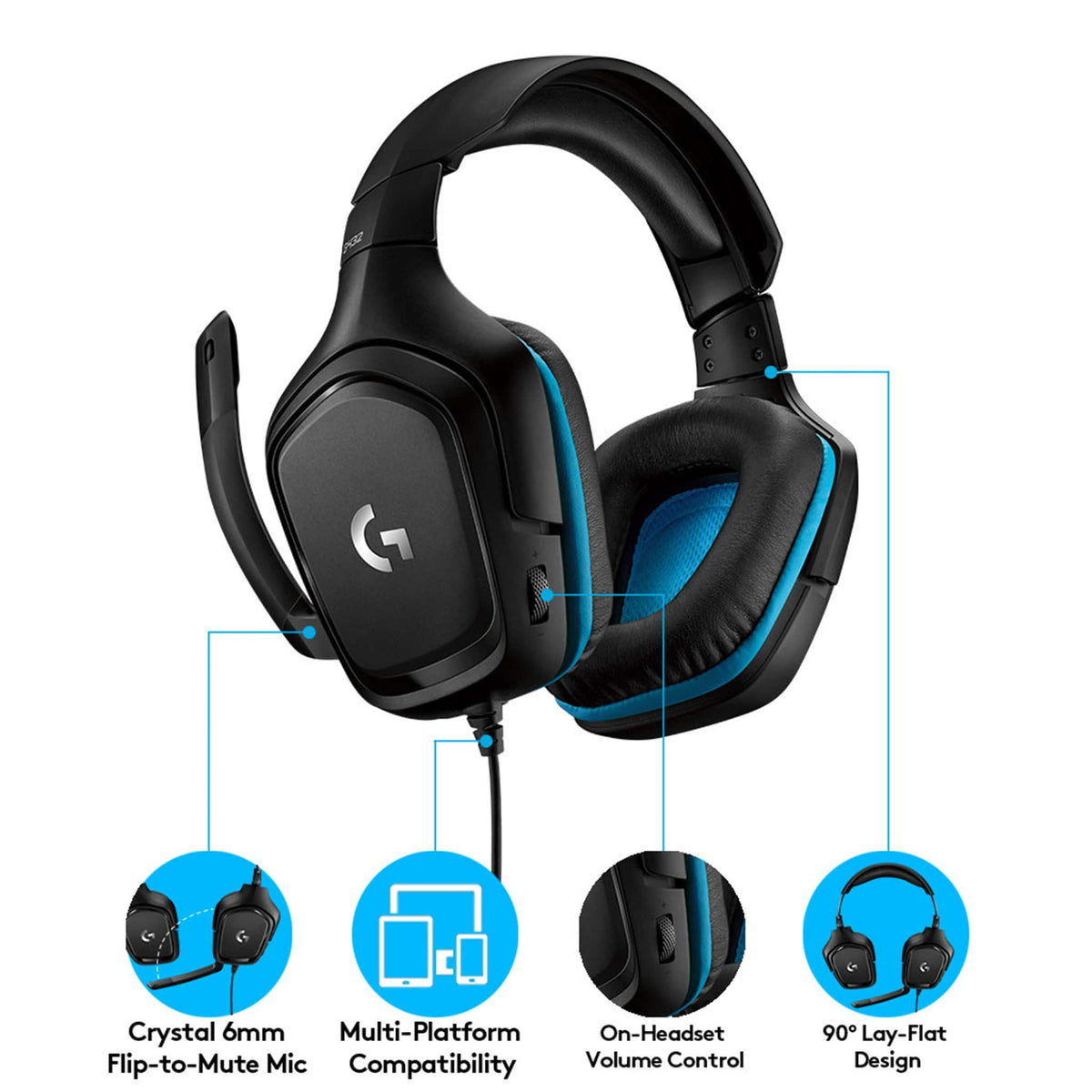Logitech - G432 Wired Over-the-Ear Gaming Headset for Windows - Black/Blue