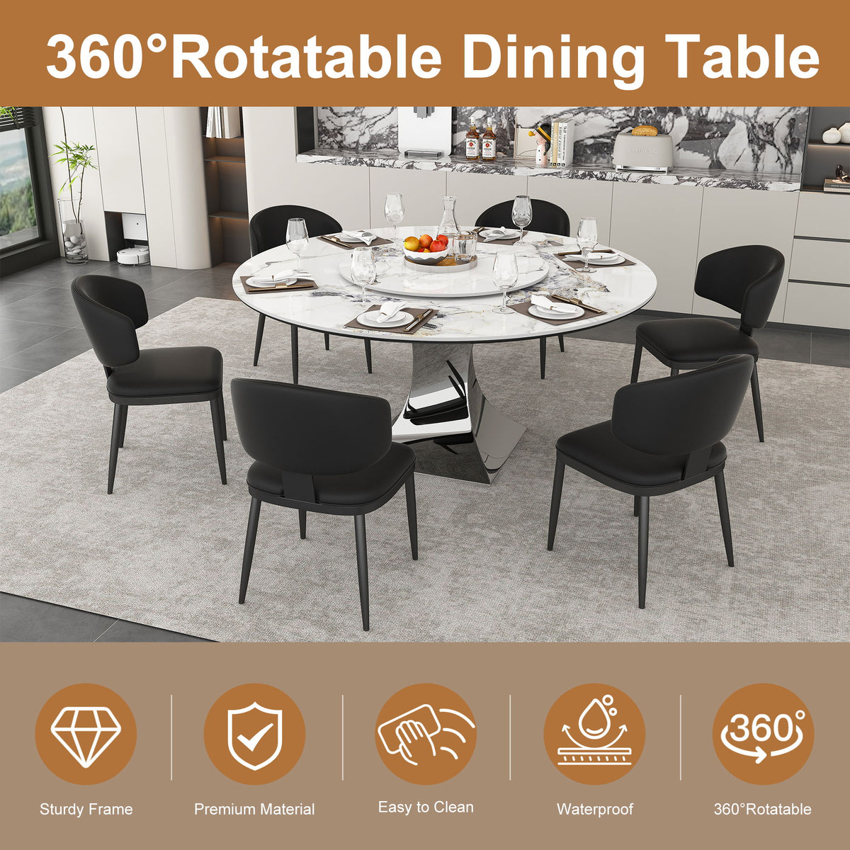 Juego de mesa de comedor redonda y 6 sillas - Plateado