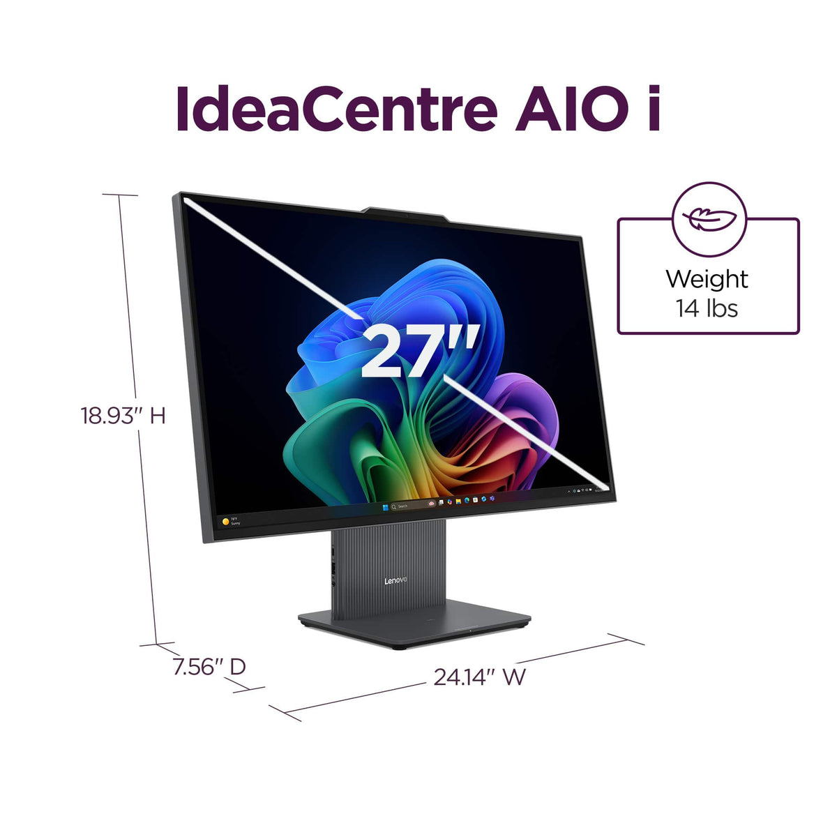 Lenovo - IdeaCentre AIO 27" 2K IPS LCD Touch-Screen All-In-One - Core Ultra 7 Processor 355 2026 - 16GB Memory - 1TB Storage - Luna Grey