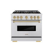 ZLINE - Autograph 36 in. 5.2 cu. ft. Classic Freestanding DuoPro Gas Range w/ Convection Oven in Satin Steel & Bronze Accents - Satin Stainless Steel