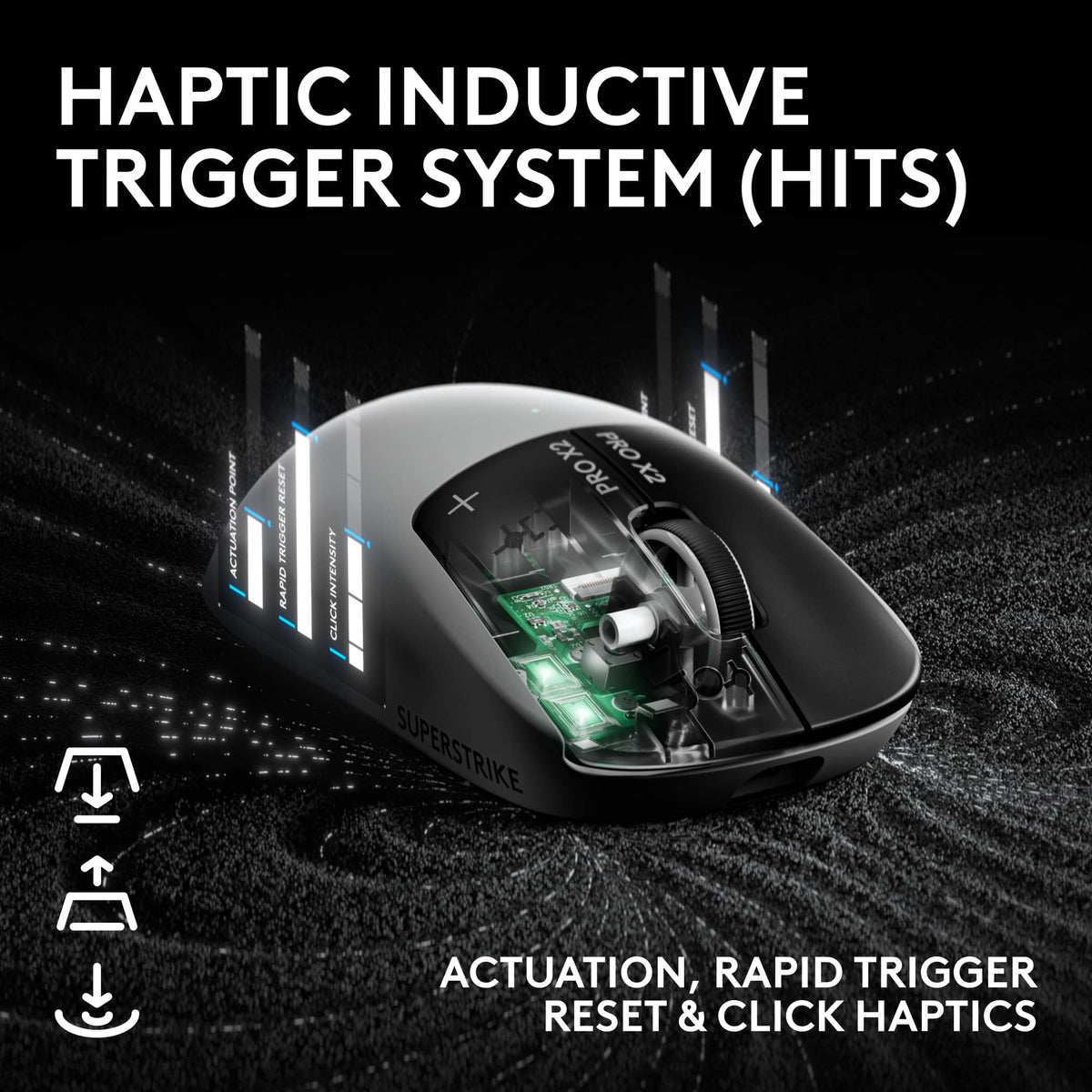 Logitech - PRO X2 SUPERSTRIKE LIGHTSPEED Lightweight Wireless Gaming Mouse with Customizable Click Haptics for PC/Mac/Laptop - Wireless - White