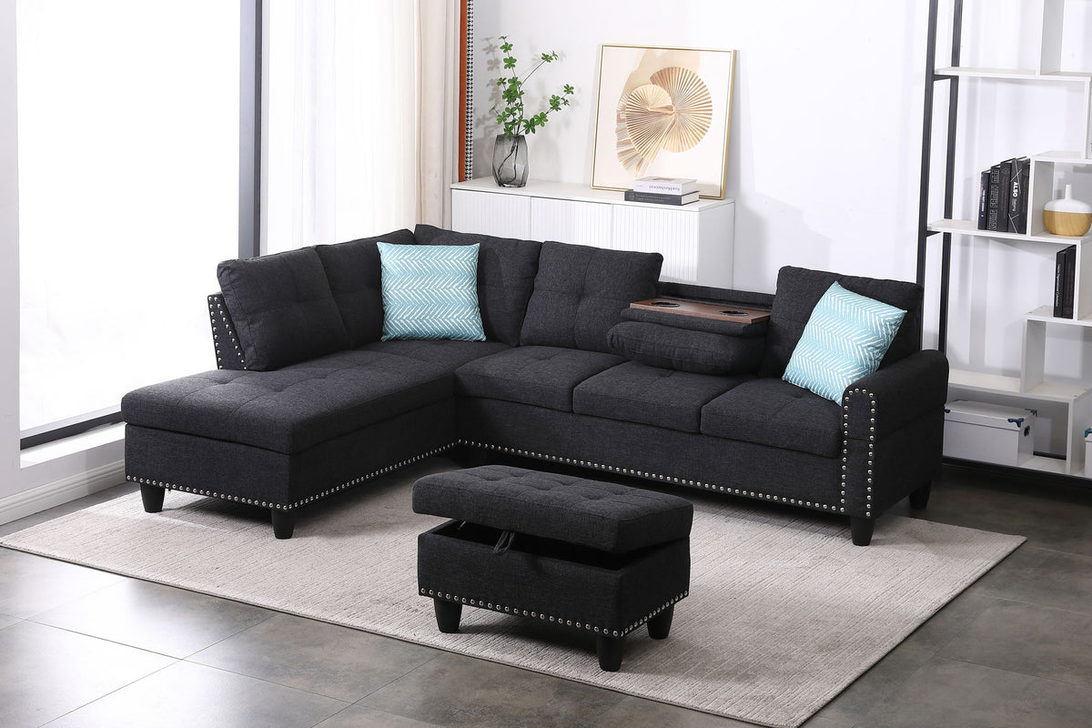 Sofá Alger con chaiselongue a la izquierda y otomana