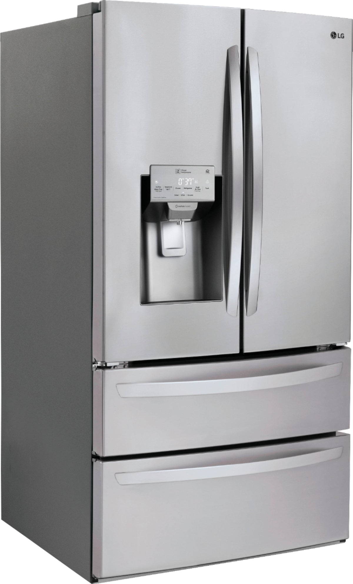 LG - 36-in Wide 27.8 Cu. Ft. 4-Door French Door Smart Refrigerator with Double Freezer Drawers - Stainless Steel