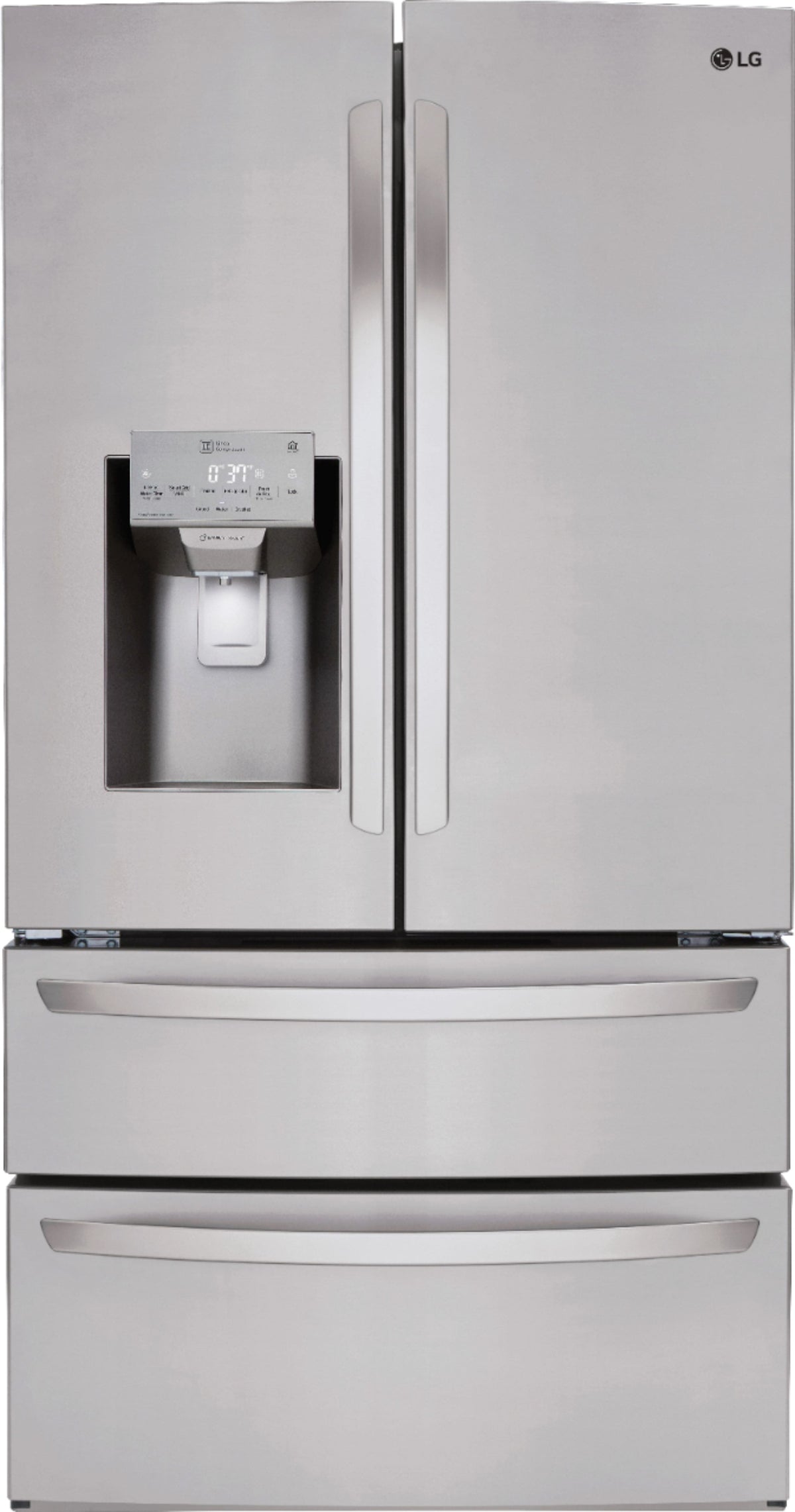 LG - 36-in Wide 27.8 Cu. Ft. 4-Door French Door Smart Refrigerator with Double Freezer Drawers - Stainless Steel