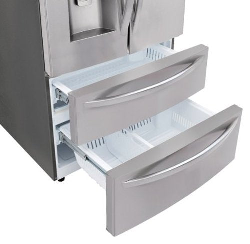 LG - 36-in Wide 27.8 Cu. Ft. 4-Door French Door Smart Refrigerator with Double Freezer Drawers - Stainless Steel
