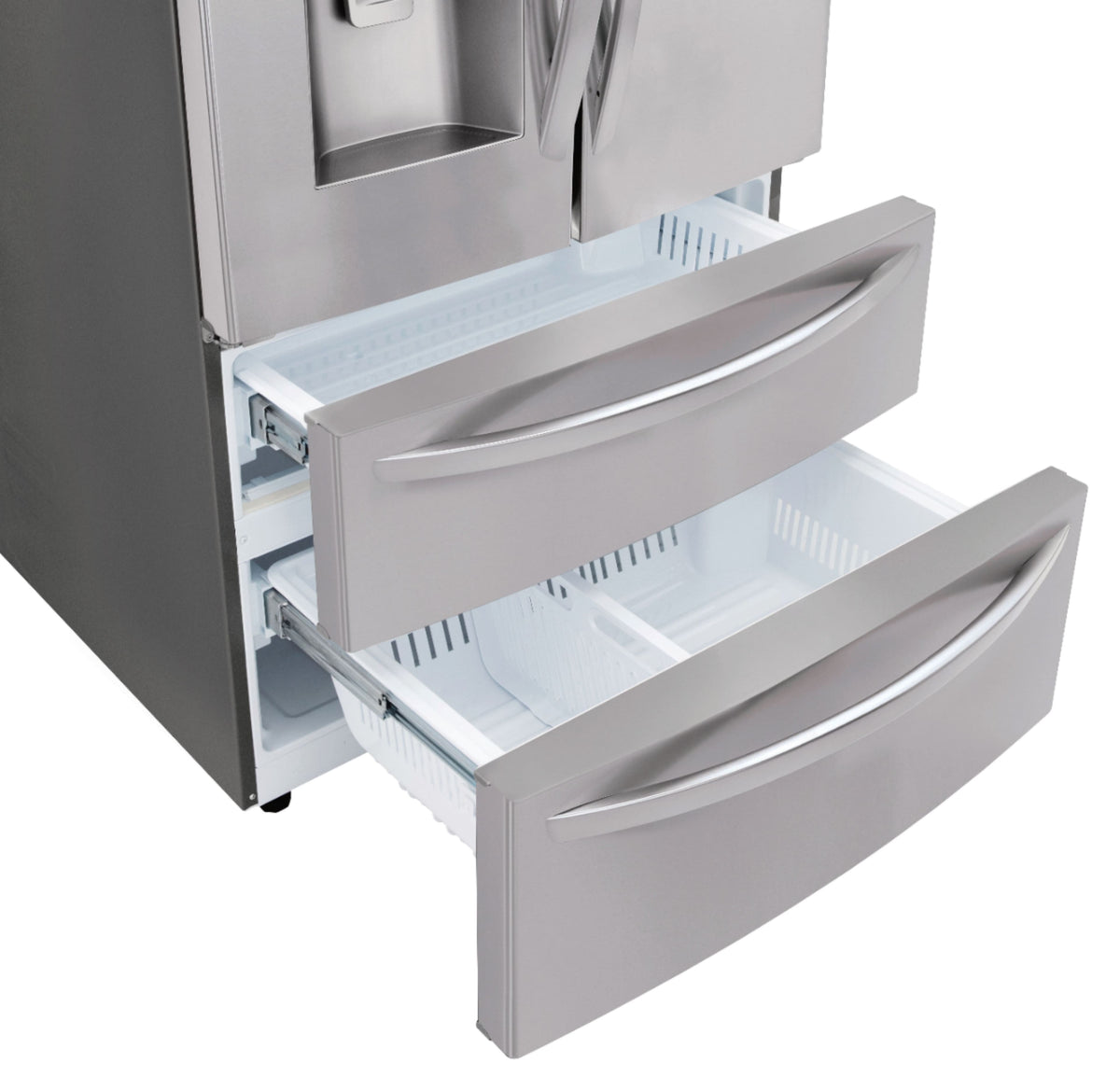 LG - 36-in Wide 27.8 Cu. Ft. 4-Door French Door Smart Refrigerator with Double Freezer Drawers - Stainless Steel