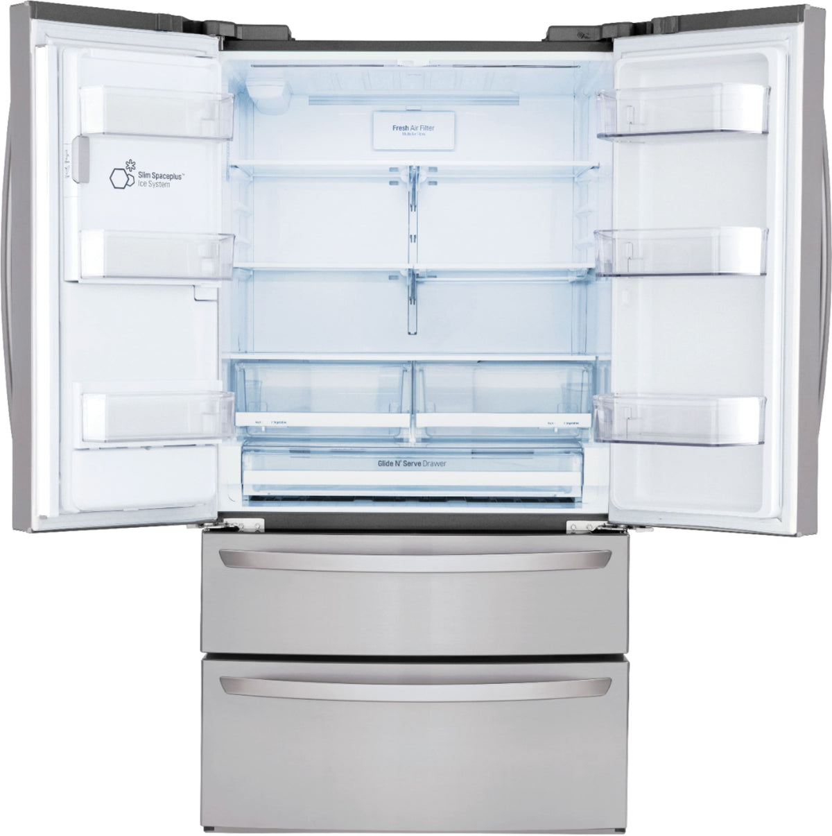 LG - 36-in Wide 27.8 Cu. Ft. 4-Door French Door Smart Refrigerator with Double Freezer Drawers - Stainless Steel