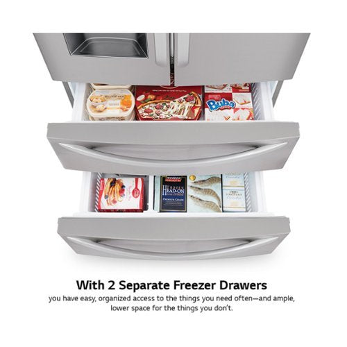LG - 36-in Wide 27.8 Cu. Ft. 4-Door French Door Smart Refrigerator with Double Freezer Drawers - Stainless Steel