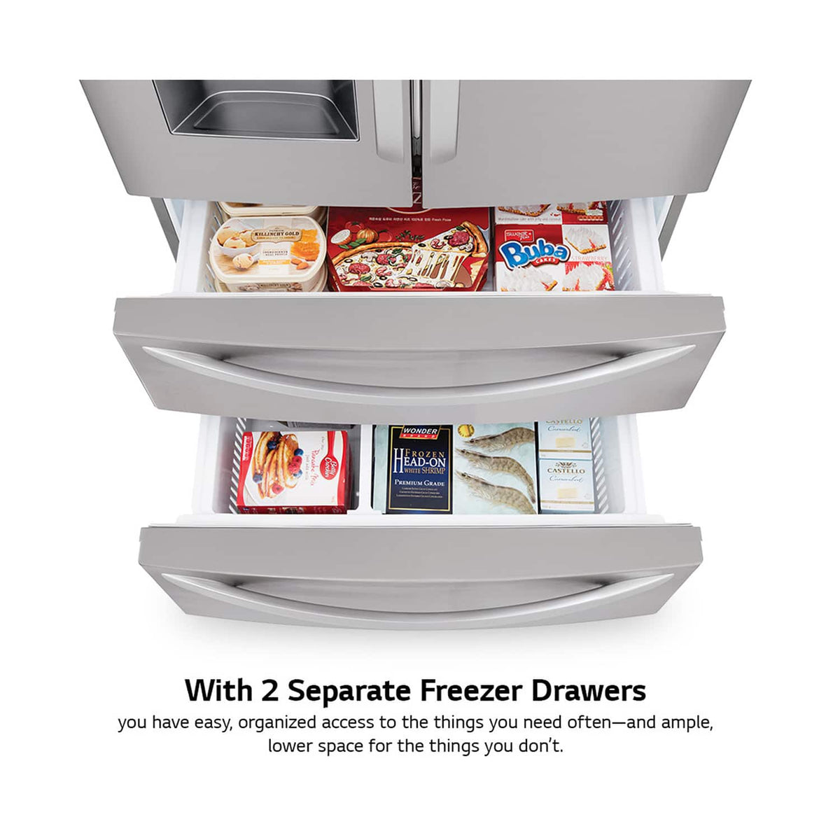 LG - 36-in Wide 27.8 Cu. Ft. 4-Door French Door Smart Refrigerator with Double Freezer Drawers - Stainless Steel