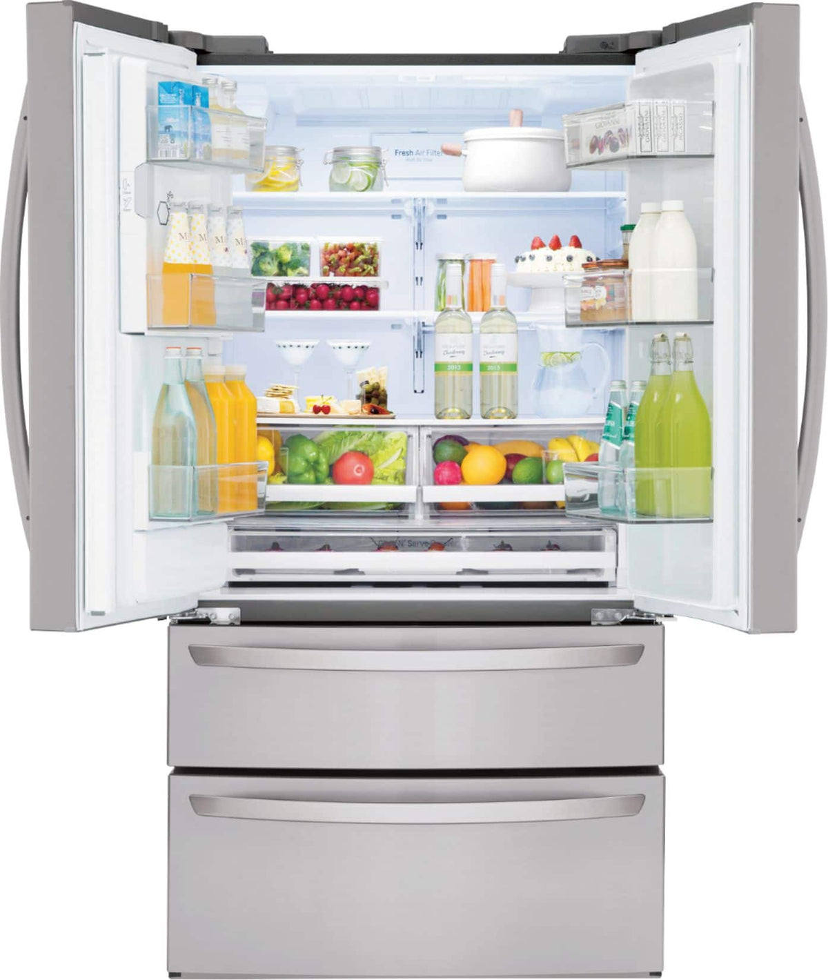 LG - 36-in Wide 27.8 Cu. Ft. 4-Door French Door Smart Refrigerator with Double Freezer Drawers - Stainless Steel