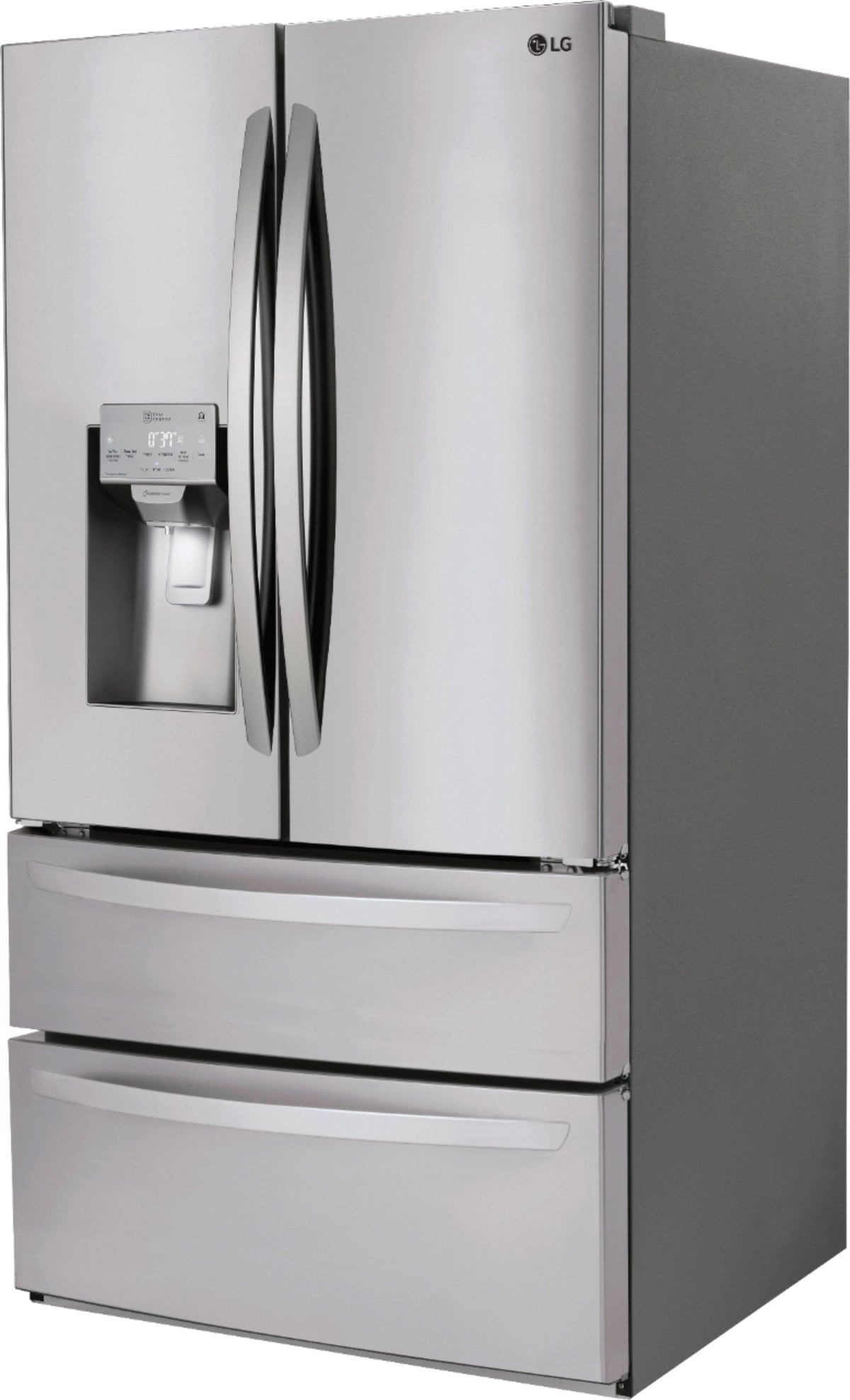 LG - 36-in Wide 27.8 Cu. Ft. 4-Door French Door Smart Refrigerator with Double Freezer Drawers - Stainless Steel
