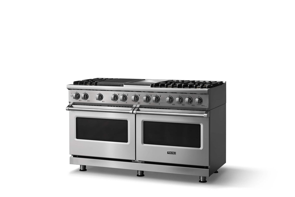 Viking - 60"W. P5S 9.4 Cu.Ft. Freestanding Self-Clean Sealed 8B Dual Fuel Convection Rng/Grdl/Grl-Stainless Steel - Stainless Steel