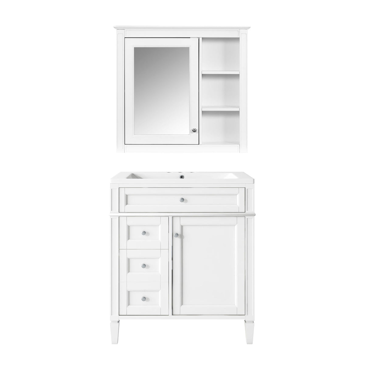 Mueble de baño con botiquín, Armario con espejo Royal, Mueble de almacenamiento de baño moderno con 2 puertas de cierre suave y 4 cajones