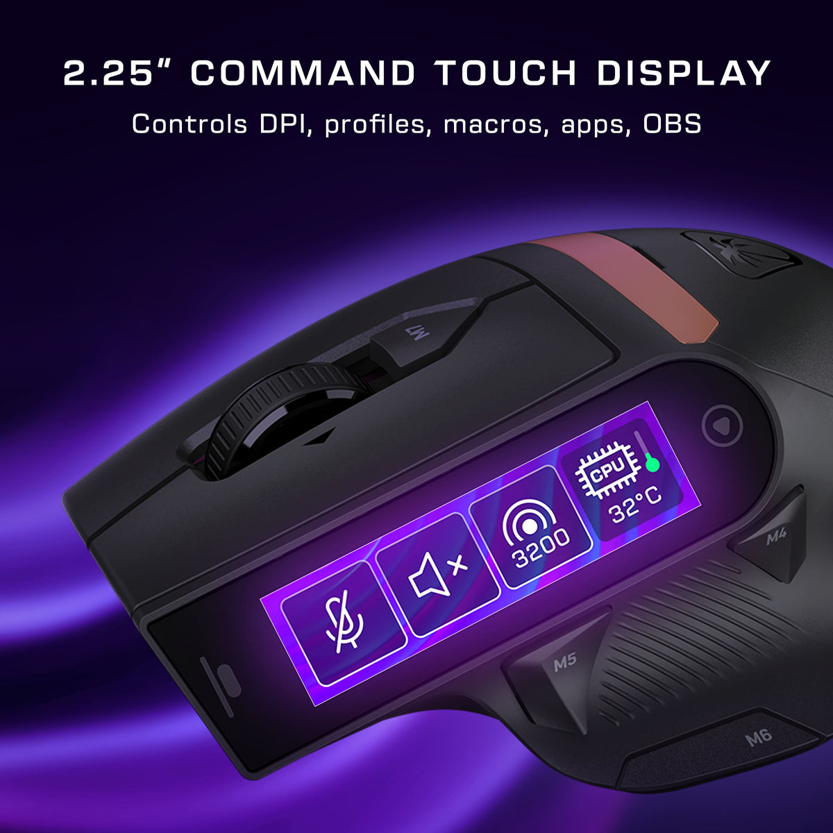 Turtle Beach - Command Series MC7 Advanced Wireless Touchscreen Optical Gaming Mouse for Windows 10/11 PC - Wireless - Black