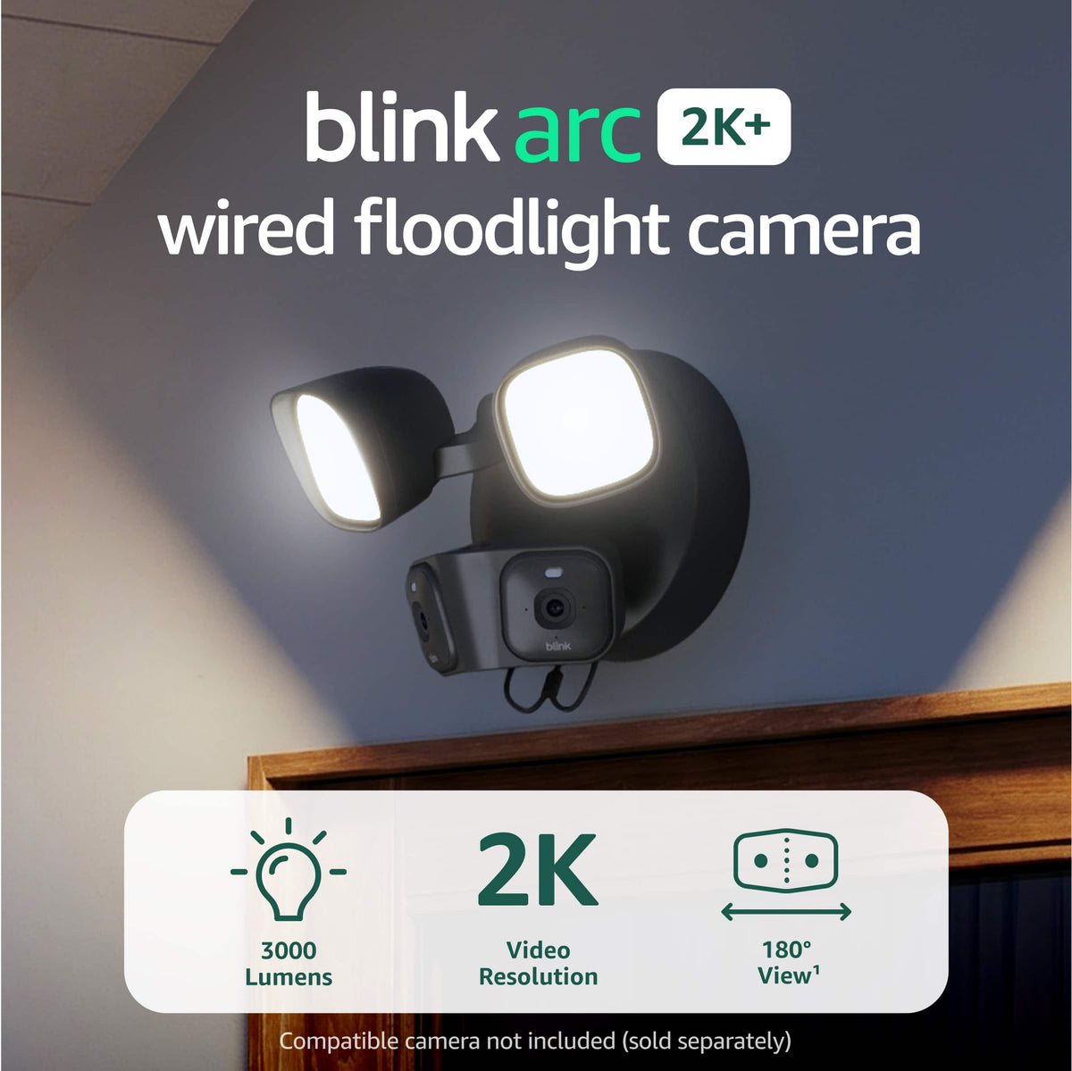 Blink - Arc 2K+ Wired Floodlight Camera (newest model) - Hard Wired smart security, 2K, 180° coverage – 2 cam, 1 mount - Black
