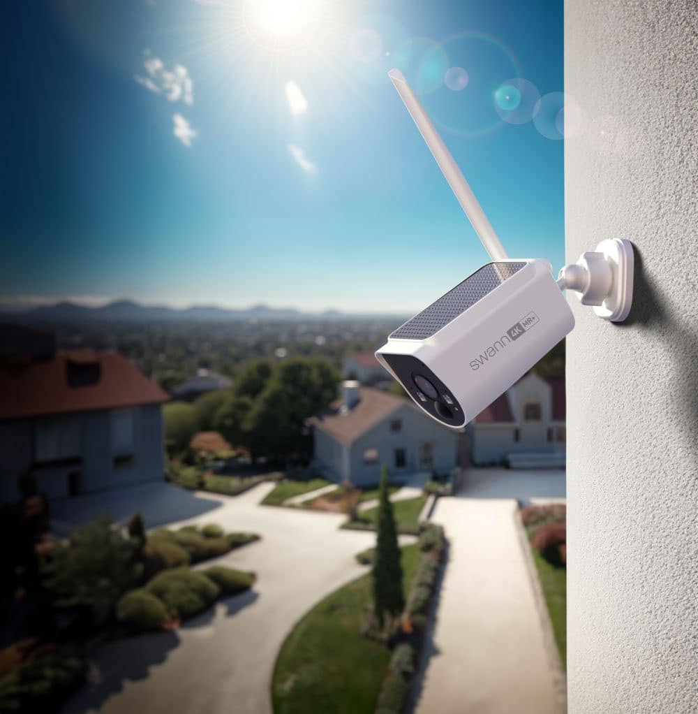 Swann - MaxRanger Version 2 4K Solar Wireless Security System W/ Base Station & 2 Forever Charged Solar Powered Cameras, 64GB - White