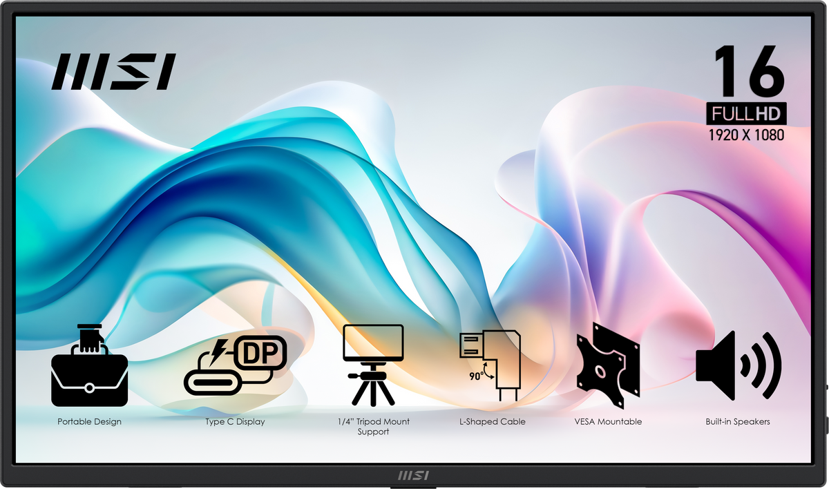 MSI - Pro MP165 E6 15.6" LCD FHD 60Hz 4ms Adaptive Sync IPS Portable Monitor with Built-in Speakers (2x type-c, HDMI) - Matte Black