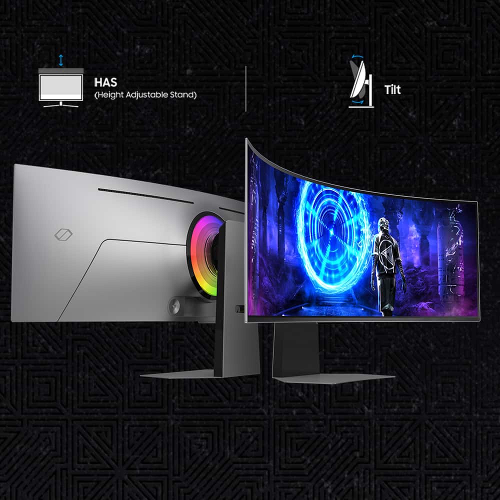 Samsung - 49" Odyssey OLED G9 Curved Dual-QHD 240Hz FreeSync Prem Pro and G-Sync Compatible Smart Glare Free Gaming Monitor - Silver