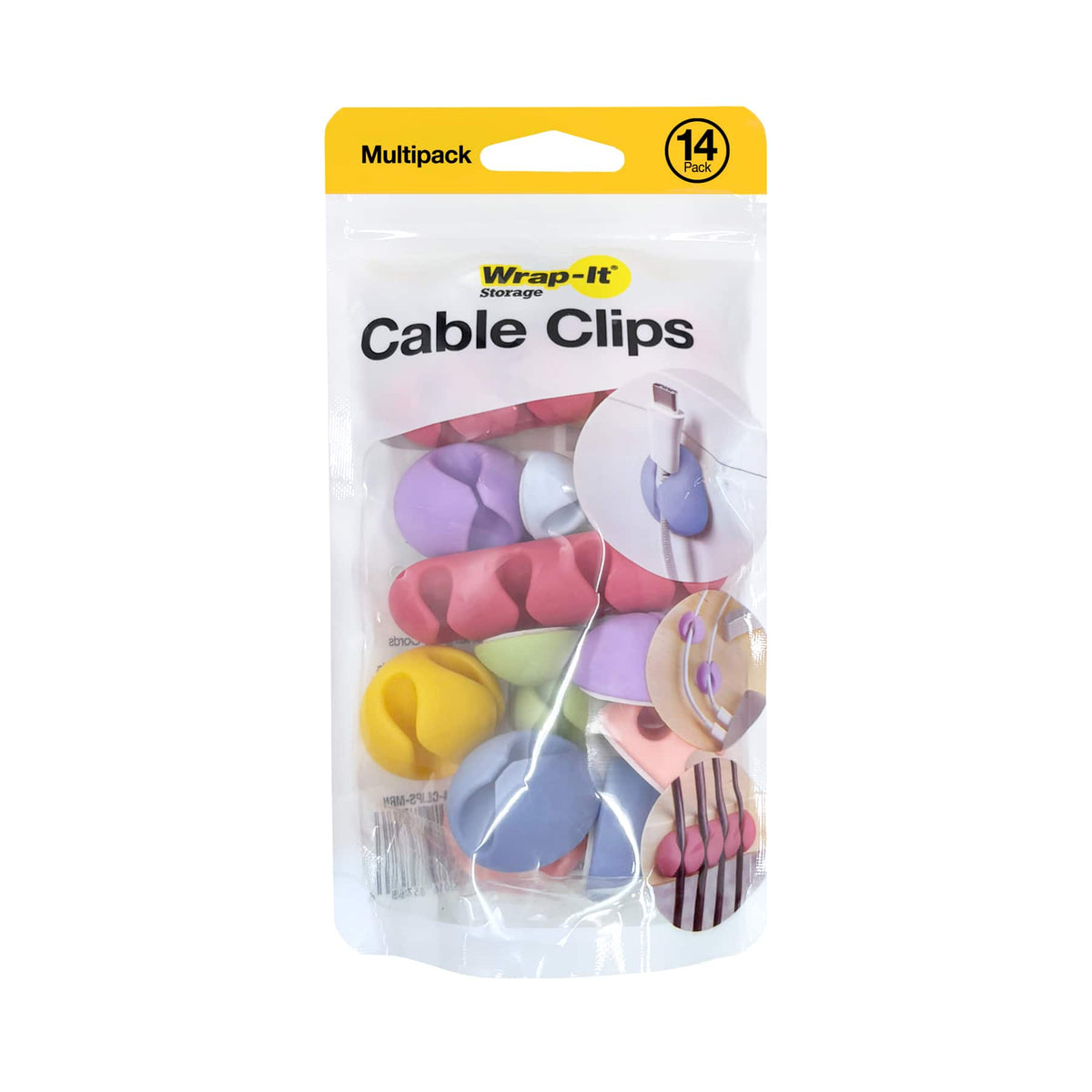 Wrap-It Storage - Cable Clips - Assorted (14-Pack) Macaron - Silicone Adhesive Backed Cord Holders - Assorted Colors