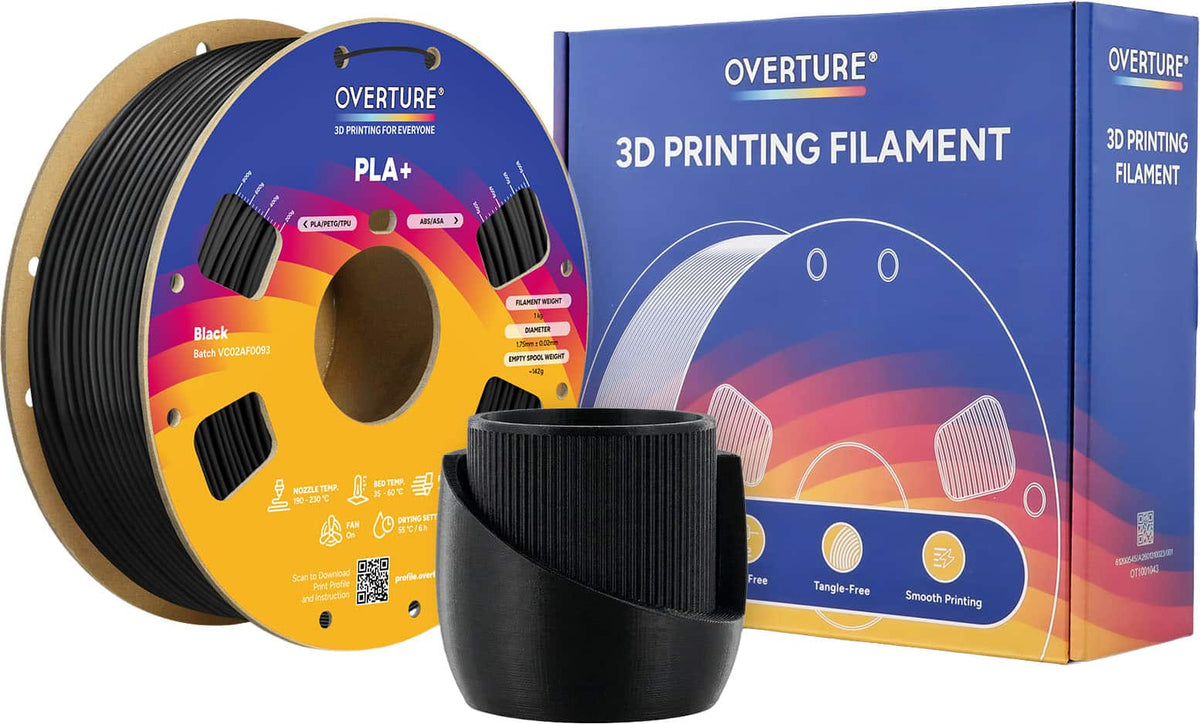 Overture - 1.75 mm PLA+ 3D Printer Filament - Black